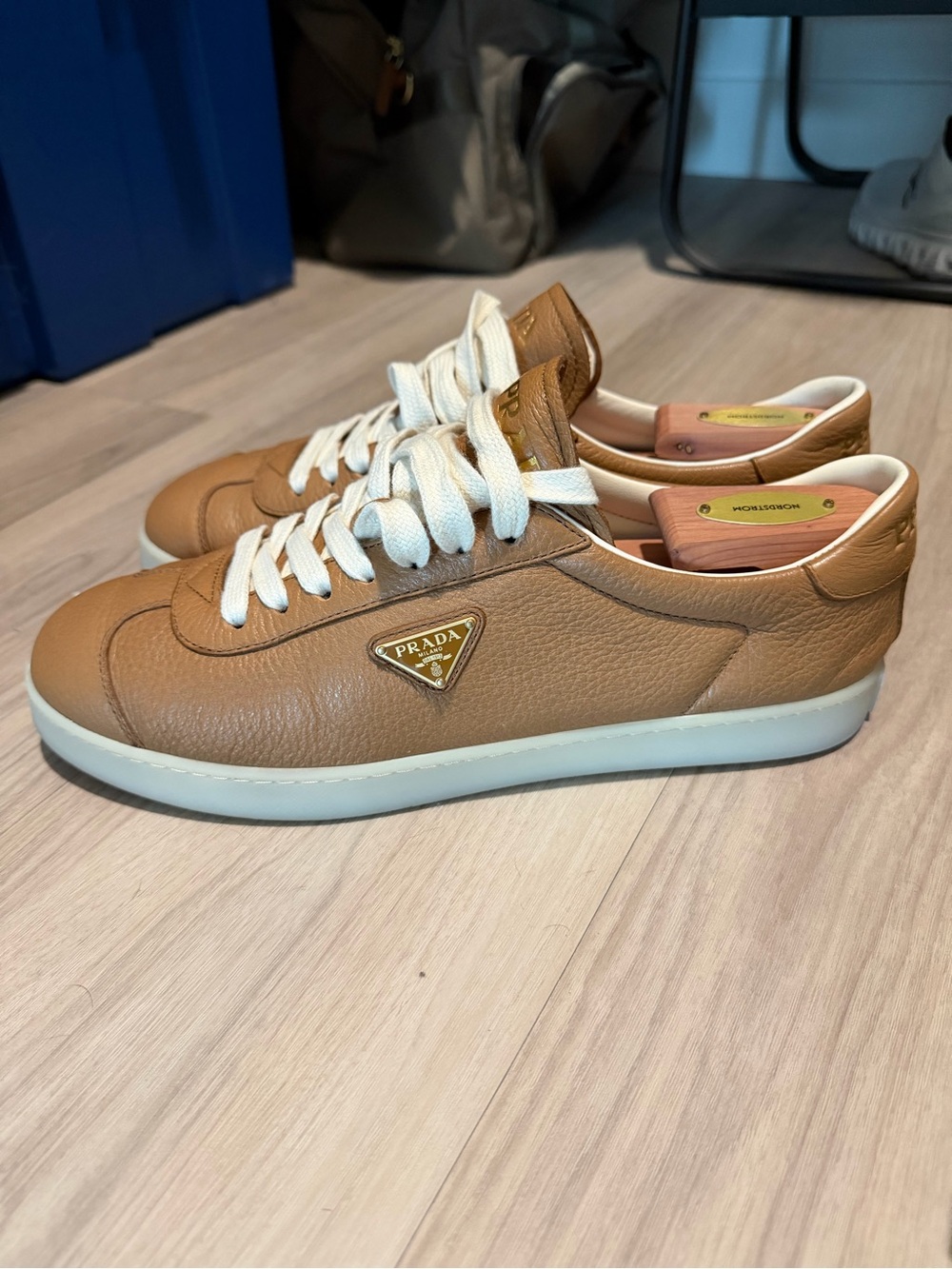 Prada Men’s Brown Deerskin Leather Low-Top Sneakers